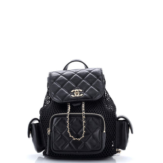 Chanel Multipocket Drawstring Backpack Mesh with Quilted Lambskin Small