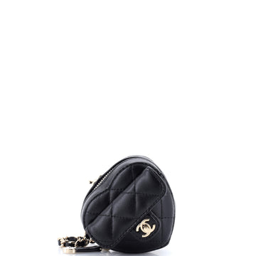 Chanel CC in Love Heart Chain Necklace Zip Coin Purse Quilted Lambskin