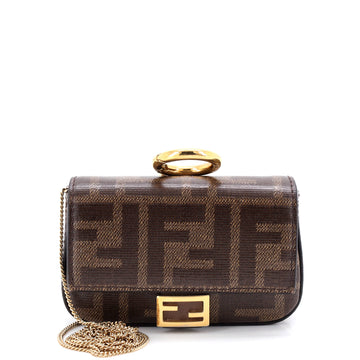 Fendi Chain Baguette Charm Bag Zucca Coated Canvas Nano