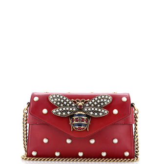 Gucci Broadway Pearly Bee Shoulder Bag Embellished Leather Mini