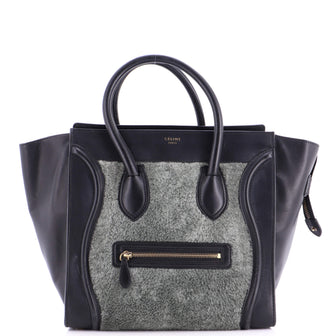 Celine Bicolor Luggage Bag Shearling Mini