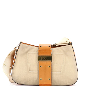 Christian Dior Vintage Street Chic Columbus Shoulder Bag Diorissimo Canvas with Leather Medium