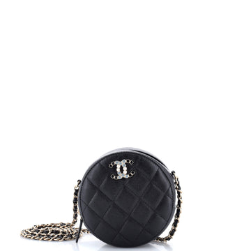 Chanel Round Clutch with Chain Quilted Caviar with Lacquered Metal