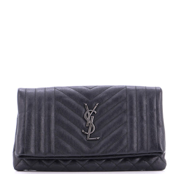 Saint Laurent Classic Monogram Fold Over Clutch Mixed Matelasse Leather