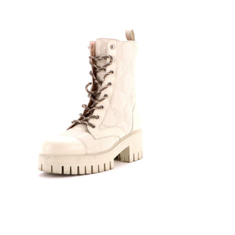 Gucci Women's Platform Lug Sole Combat Boots GG Embossed Leather