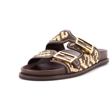 Fendi Women's Feel Slide Sandals Zucca Raffia with Leather