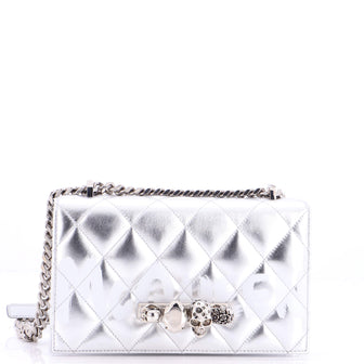 Alexander McQueen Jewelled Flap Satchel Quilted Printed Leather Medium