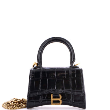 Balenciaga Hourglass Chain Top Handle Bag Crocodile Embossed Leather Mini