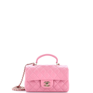 Chanel Classic Single Flap Top Handle Bag Quilted Lambskin Mini