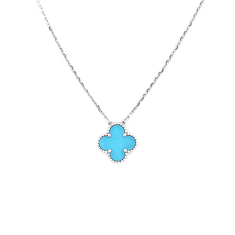 Van Cleef & Arpels Vintage Alhambra Pendant Necklace 18K White Gold and Turquoise