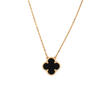 Van Cleef & Arpels Vintage Alhambra Pendant Necklace 18K Yellow Gold and Onyx