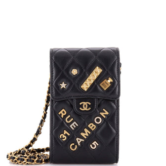 Chanel Lucky Charms Flap Phone Holder Crossbody Bag Quilted Lambskin
