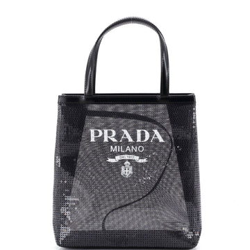 Prada Logo Open Tote Sequined Mesh Small