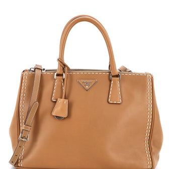 Prada Galleria Double Zip Tote Stitched Leather Medium