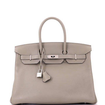 Hermes Birkin Handbag Green Clemence with Palladium Hardware 35