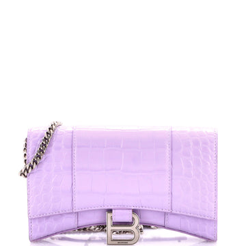 Balenciaga Hourglass Chain Wallet Crocodile Embossed Leather