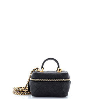 Chanel Top Handle Zip Around Vanity Case with Chain Quilted Caviar Mini