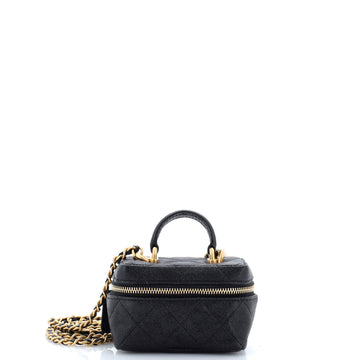 Chanel Top Handle Zip Around Vanity Case with Chain Quilted Caviar Mini