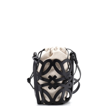 Loewe Anagram Drawstring Bucket Crossbody Bag Leather with Canvas Mini