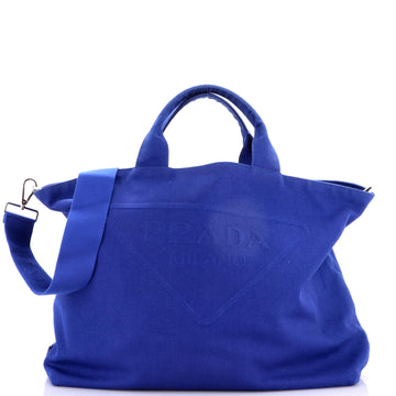 Prada Embossed Triangle Logo Convertible Tote Canvas Large