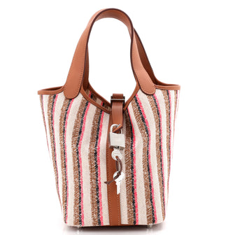 Hermes Couverture Lignes Picotin Lock Bag Embroidered Canvas and Swift PM