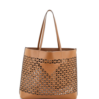 Prada Triangle Logo Shopper Tote Laser Cut Leather Medium