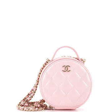 Chanel Handle with Care Round Vanity Case with Chain Quilted Lambskin Small