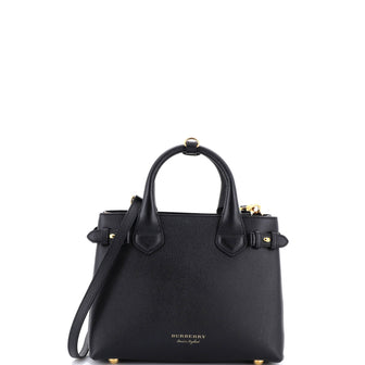 Burberry Banner Tote Leather and House Check Canvas Small