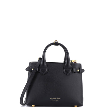 Burberry Banner Tote Leather and House Check Canvas Small