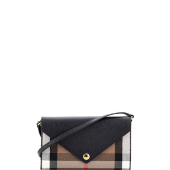 Burberry Hannah Envelope Wallet on Strap Leather and House Check Canvas