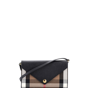Burberry Hannah Envelope Wallet on Strap Leather and House Check Canvas
