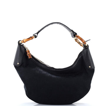 Gucci Bamboo Ring Half Moon Web Hobo GG Canvas Medium