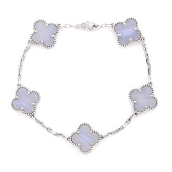Van Cleef & Arpels Vintage Alhambra 5 Motifs Bracelet 18K White Gold and Chalcedony