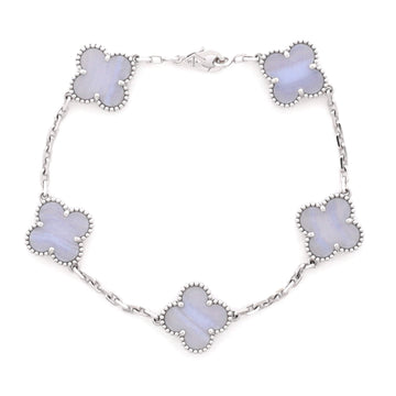 Van Cleef & Arpels Vintage Alhambra 5 Motifs Bracelet 18K White Gold and Chalcedony
