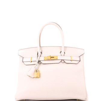 Hermes Birkin Handbag Light Clemence with Gold Hardware 30