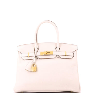 Hermes Birkin Handbag Light Clemence with Gold Hardware 30