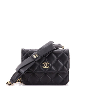 Chanel Bow Strap Card Holder on Chain Quilted Lambskin