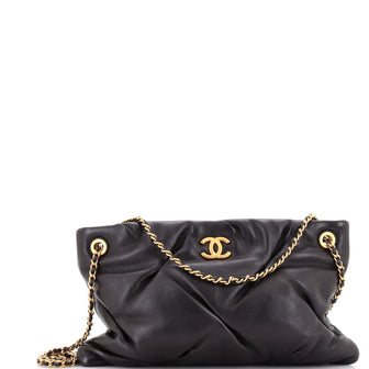 Chanel CC Chain Ruched Shoulder Bag Quilted Lambskin Large