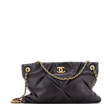 Chanel CC Chain Ruched Shoulder Bag Quilted Lambskin Large