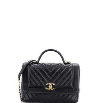 Chanel Top Handle Flap Bag Chevron Calfskin Small