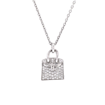 Hermes Birkin Amulette Pendant Necklace 18K White Gold and Diamonds