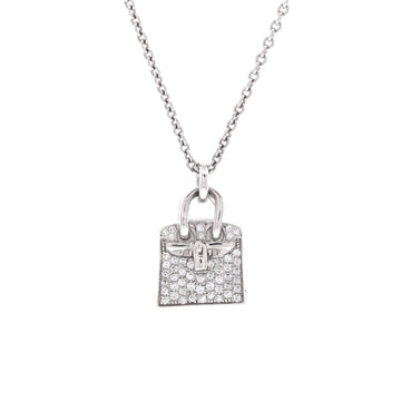 Hermes Birkin Amulette Pendant Necklace 18K White Gold and Diamonds