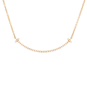 Tiffany & Co. T Smile Pendant Necklace 18K Rose Gold with Diamonds Small