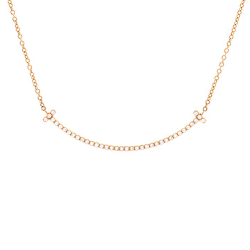 Tiffany & Co. T Smile Pendant Necklace 18K Rose Gold with Diamonds Small