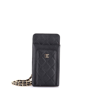 Chanel O Phone Holder Crossbody Bag Quilted Caviar