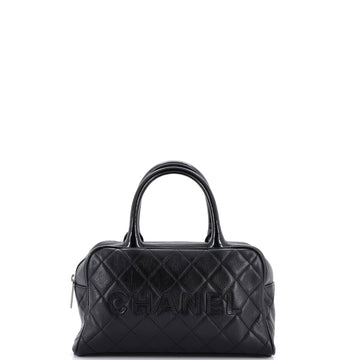 Chanel Embossed Logo Bowler Bag Quilted Caviar Small