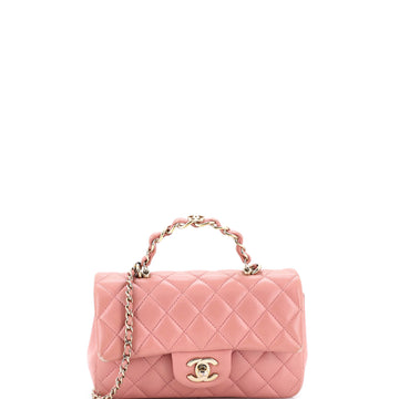 Chanel Classic Single Flap Chain Top Handle Bag Quilted Lambskin Mini