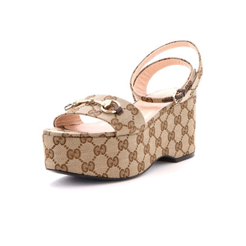 Gucci Women's Horsebit Platform Sandals GG Canvas