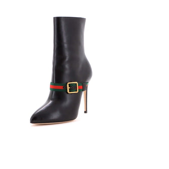 Gucci Women's Sylvie Web Strap Heeled Ankle Boots Leather