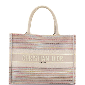 Christian Dior Book Tote Multicolor Stripes Embroidered Canvas Medium